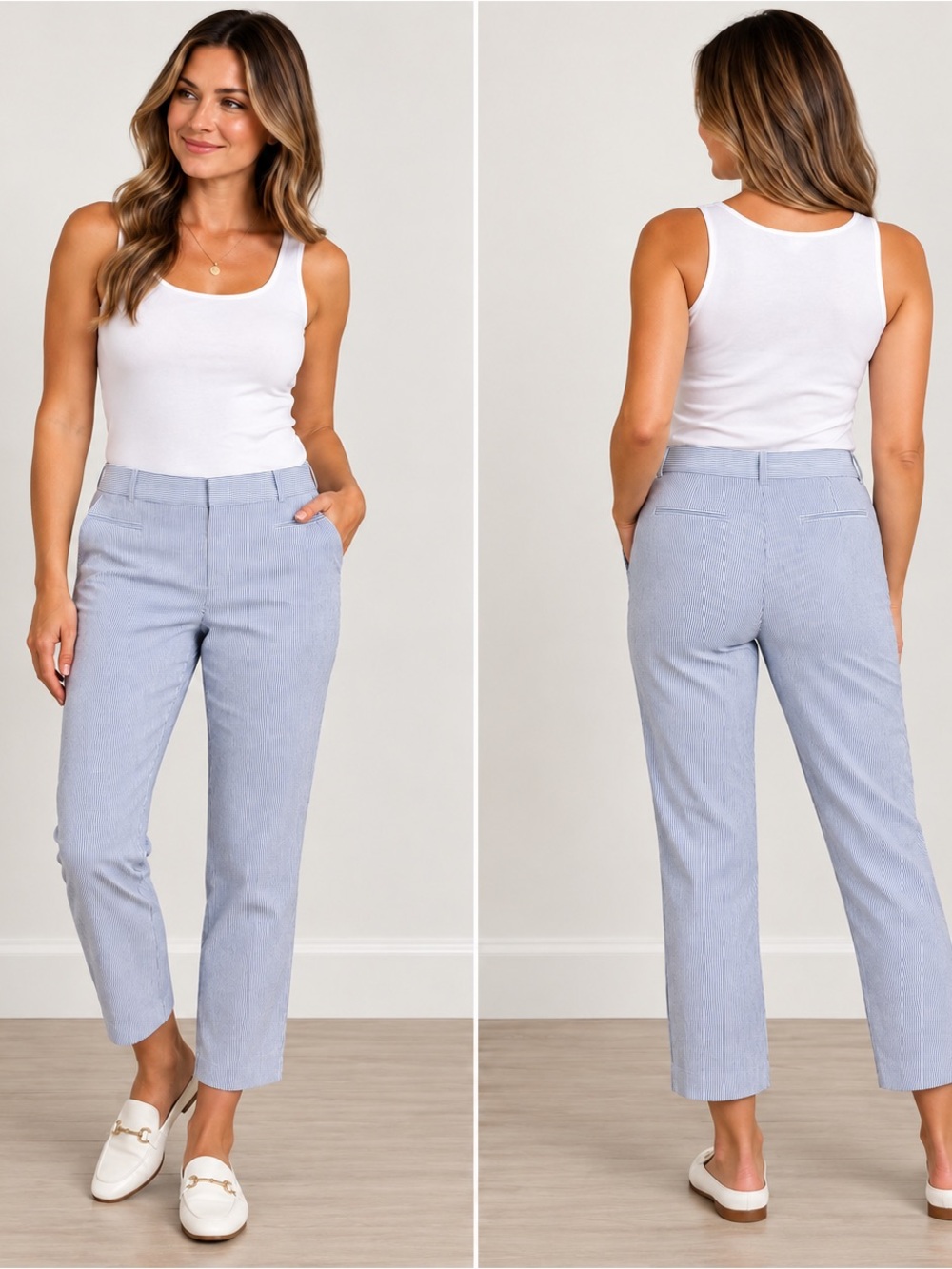 Ann Taylor Women’s Seersucker Light Blue Pinstripe Cropped Pants (0030)